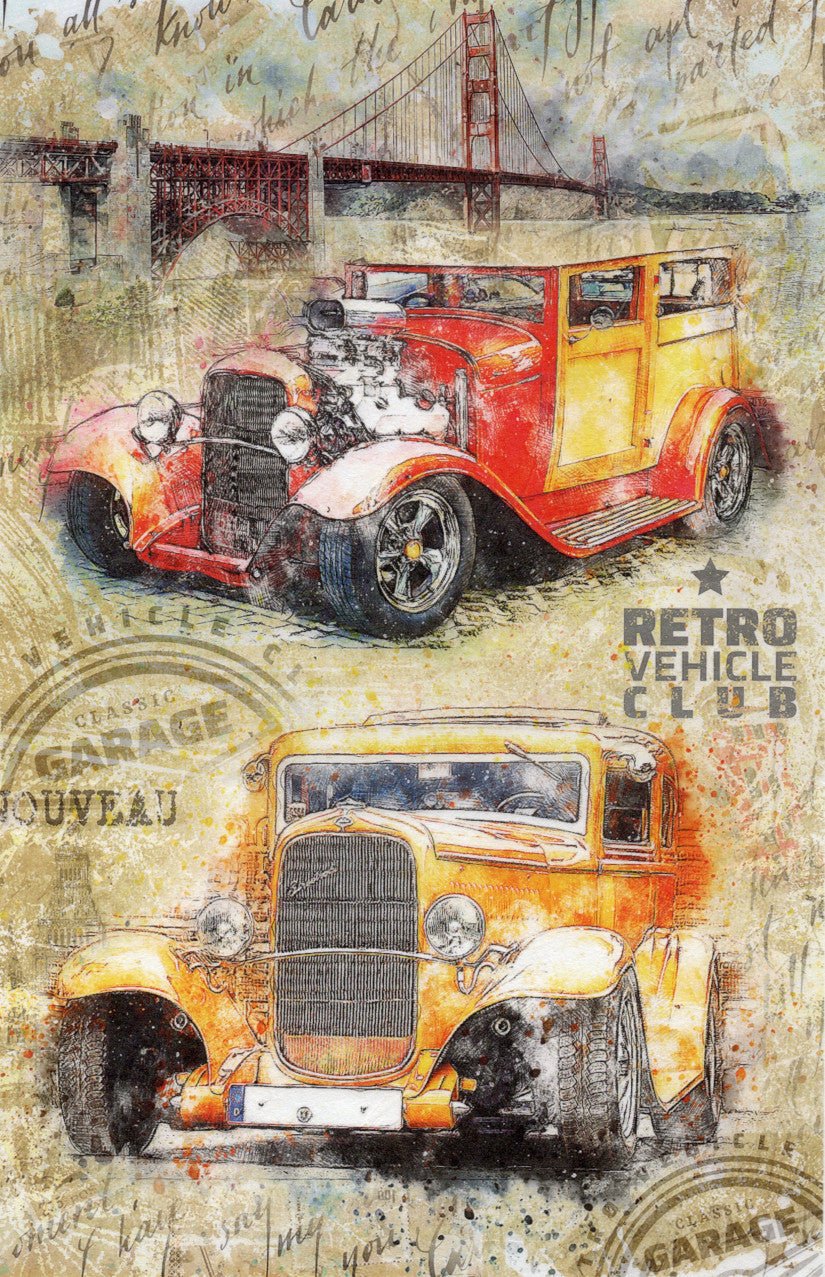 Reispapier A4 - Retro vehicle club - Bastelschachtel