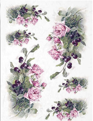 Reispapier A4 - Rose mit Kirsche - Bastelschachtel - Reispapier A4 - Rose mit Kirsche