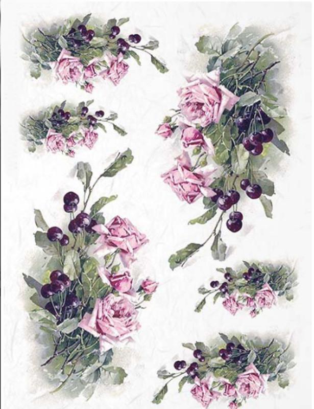Reispapier A4 - Rose mit Kirsche