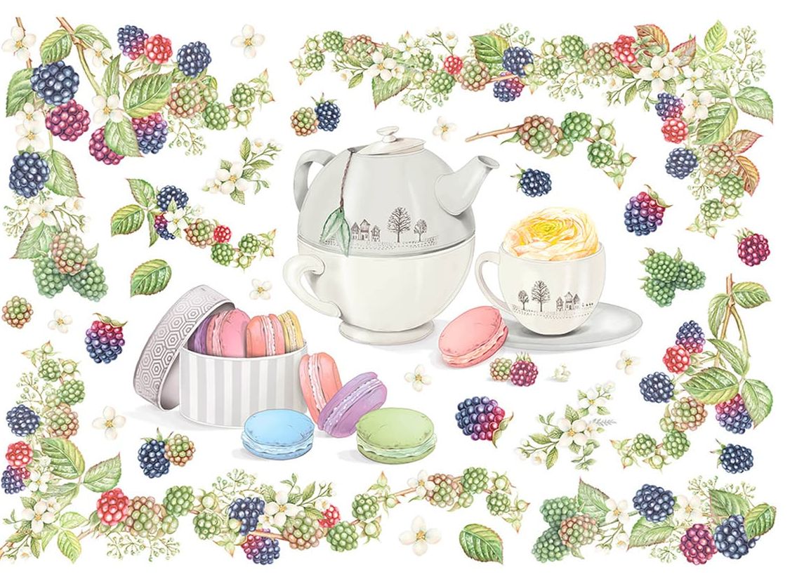 Reispapier A4 - Tea break with macarones - Bastelschachtel