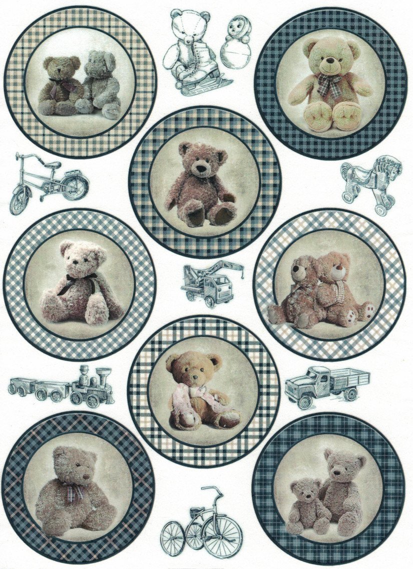 Reispapier A4 - Teddy`s round boy - Bastelschachtel