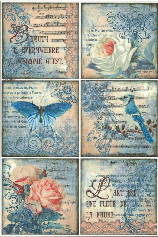Reispapier A4 - Vintage tags - Bastelschachtel - Reispapier A4 - Vintage tags