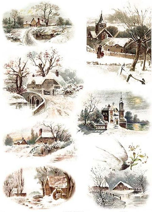 Reispapier A4 - Winterdorf - Bastelschachtel