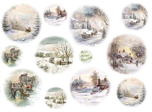 Reispapier A4 - Winterlandschaft mit Schlitten - Bastelschachtel