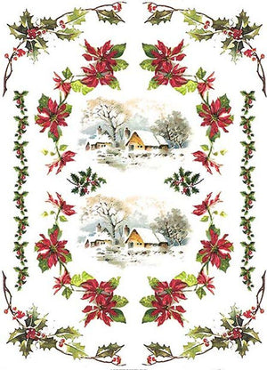 Reispapier A4 - Winterlandschaft mit Weihnachtsstern - Bastelschachtel - Reispapier A4 - Winterlandschaft mit Weihnachtsstern