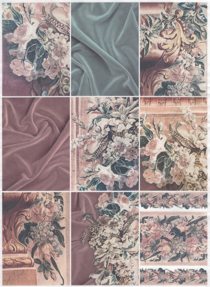 Reispapier A3 - Antique flowers collage - Bastelschachtel - Reispapier A3 - Antique flowers collage