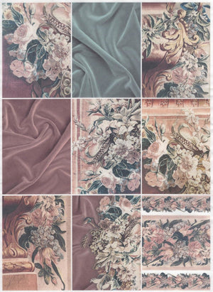 Reispapier A4 - Antique flowers collage - Bastelschachtel - Reispapier A4 - Antique flowers collage