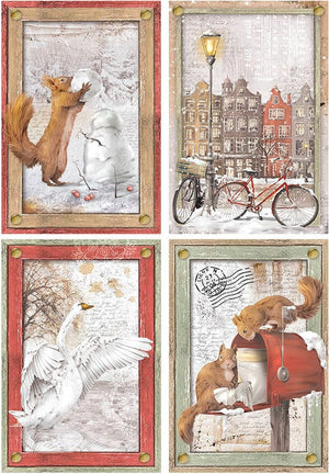 Reispapier A4 - A memorable snowy day cards - Bastelschachtel - Reispapier A4 - A memorable snowy day cards