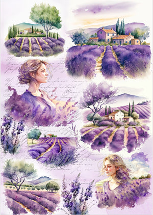 Reispapier A4 - Lavender fields - Bastelschachtel - Reispapier A4 - Lavender fields