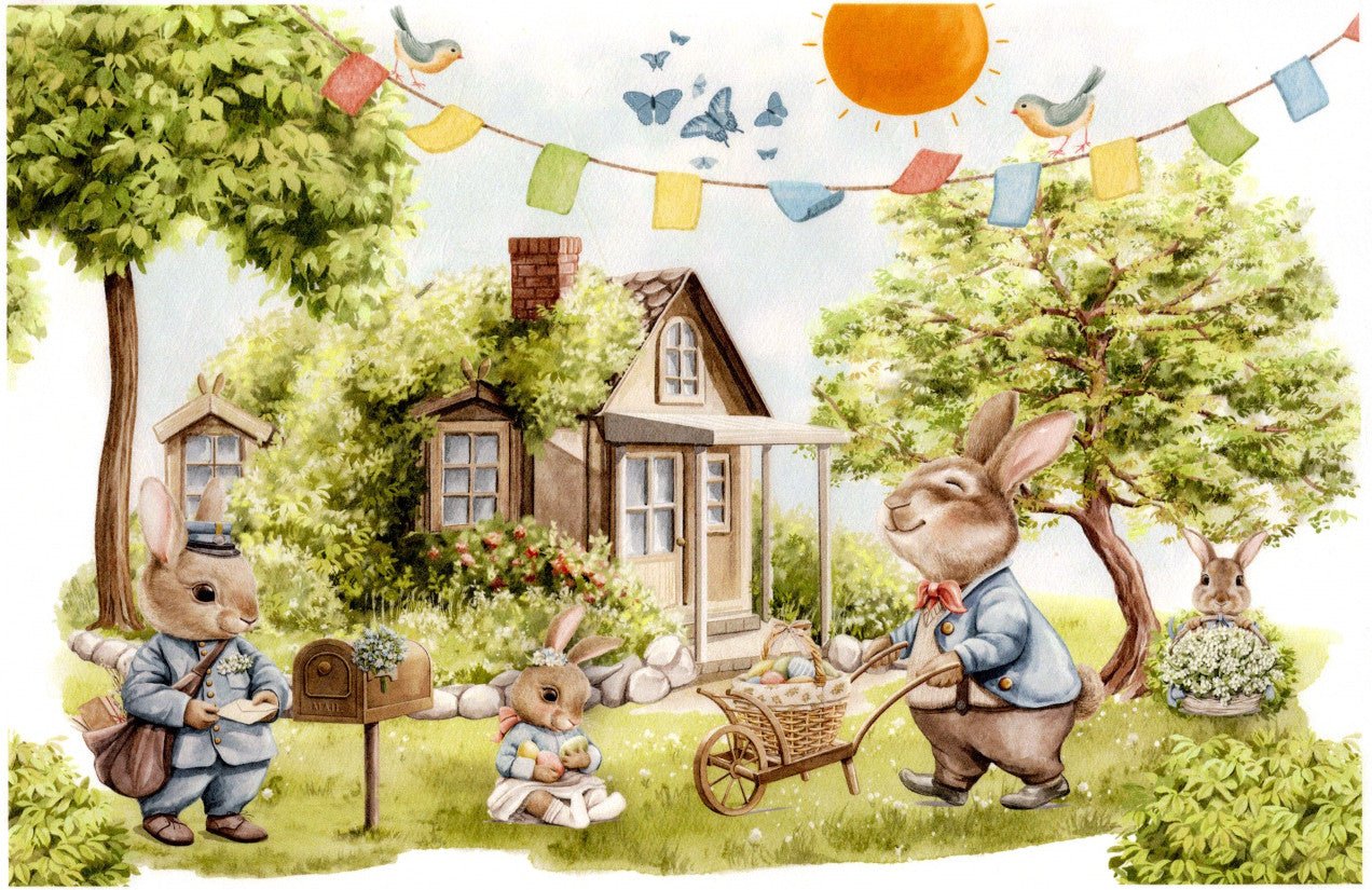 Reispapier A4 - My little bunny garden - Bastelschachtel - Reispapier A4 - My little bunny garden