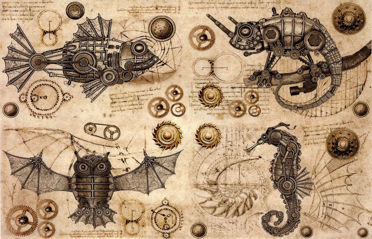 Reispapier A4 - Steampunk animals - Bastelschachtel - Reispapier A4 - Steampunk animals