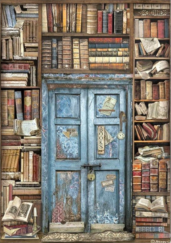Reispapier A4 - Vintage library - Door