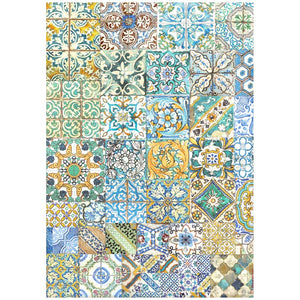 Reispapier A4 - Blue dreams tiles - Bastelschachtel - Reispapier A4 - Blue dreams tiles