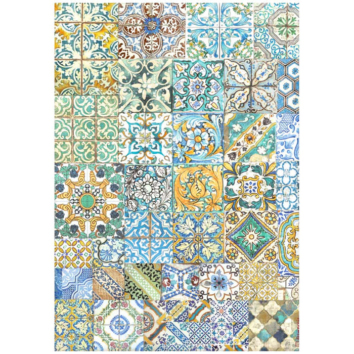 Reispapier A4 - Blue dreams tiles