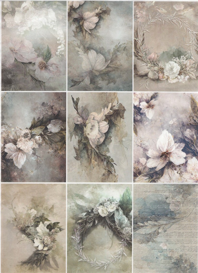 Reispapier A3 - Dream flowers collage - Bastelschachtel - Reispapier A3 - Dream flowers collage