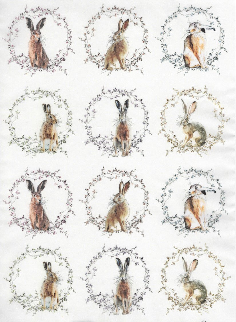 Reispapier A3 - Wild rabbits - Bastelschachtel - Reispapier A3 - Wild rabbits