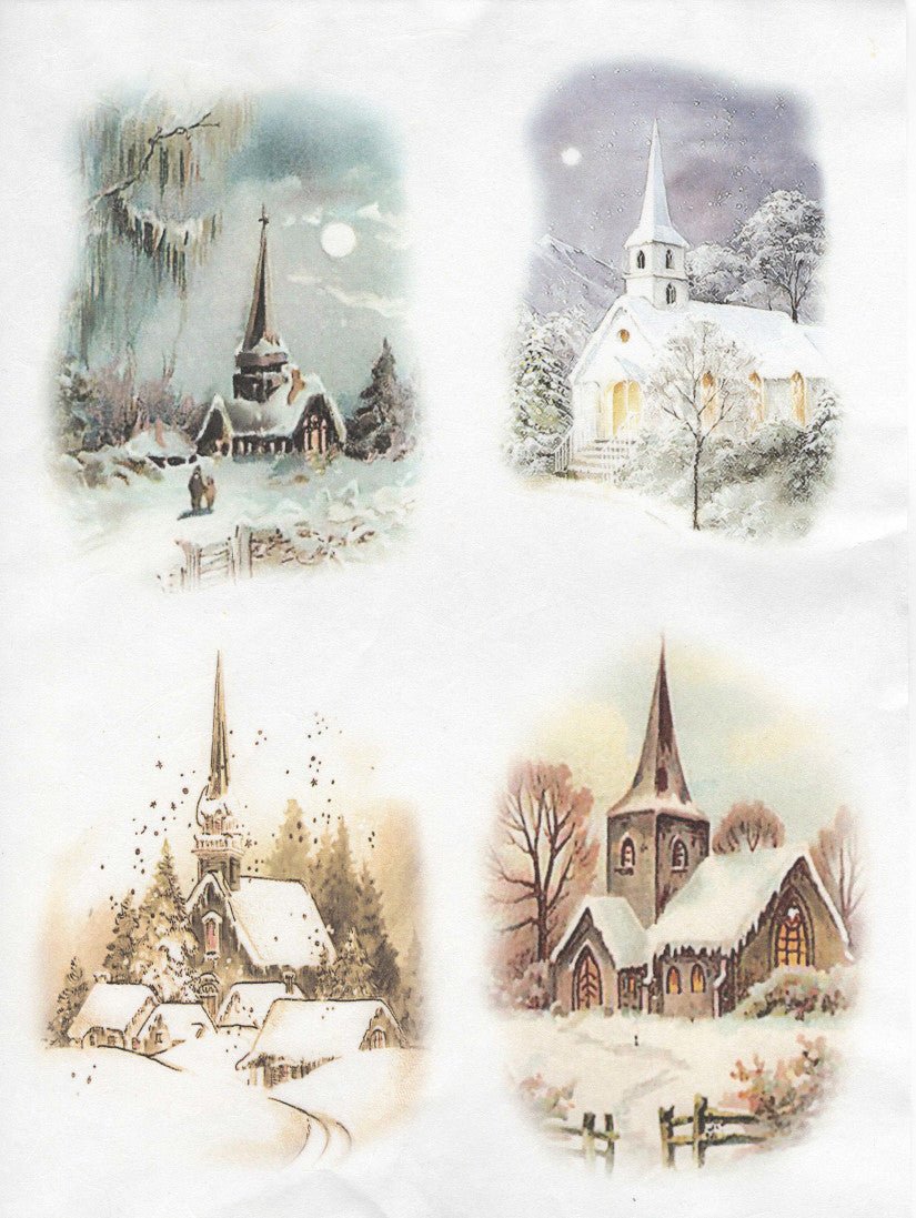 Reispapier A4 - Winter landscape with church - Bastelschachtel - Reispapier A4 - Winter landscape with church