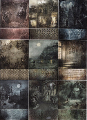 Reispapier A4 - Dark night collage - Bastelschachtel - Reispapier A4 - Dark night collage
