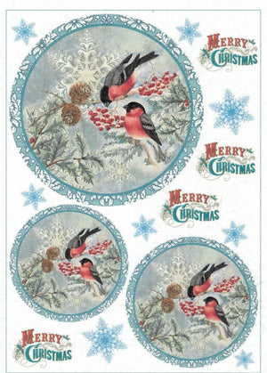 Reispapier A4 - Merry christmas birds rounds - Bastelschachtel - Reispapier A4 - Merry christmas birds rounds