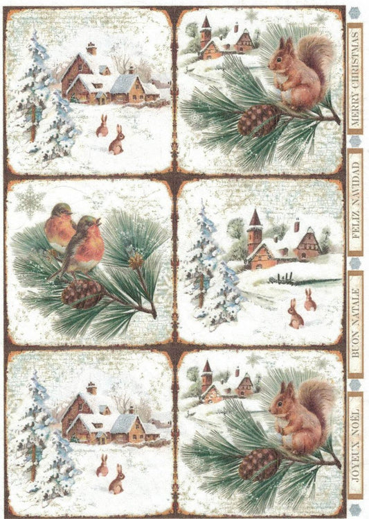 Reispapier A4 - Snowy day animals - Bastelschachtel - Reispapier A4 - Snowy day animals
