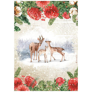 Reispapier A4 - Romantic home for the holidays - Deers - Bastelschachtel - Reispapier A4 - Romantic home for the holidays - Deers