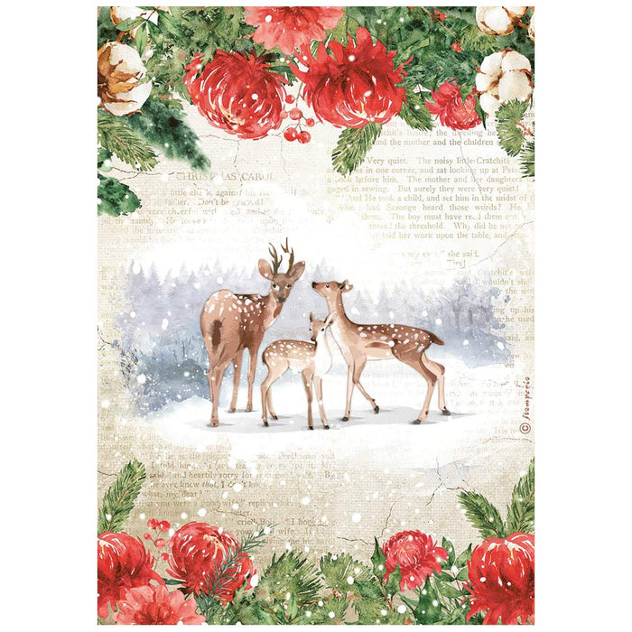 Reispapier A4 - Romantic home for the holidays - Deers