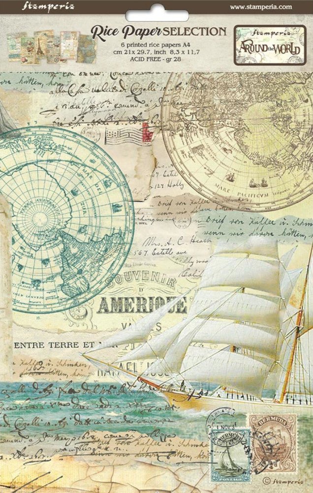 A4 Reispapier Selection - Around the world - Bastelschachtel - A4 Reispapier Selection - Around the world