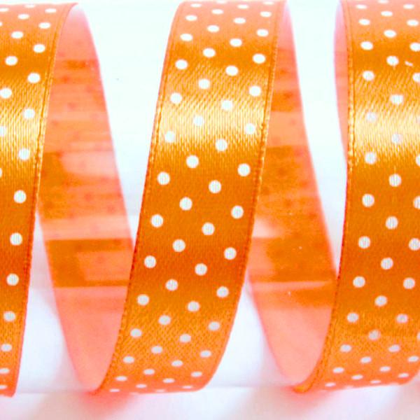 Satinband Punkte 15mm orange - Bastelschachtel - Satinband Punkte 15mm orange