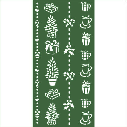 Schablone 12x25cm - Christmas border gift and cups - Bastelschachtel - Schablone 12x25cm - Christmas border gift and cups