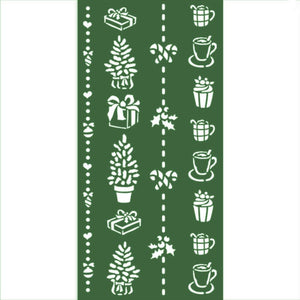 Schablone 12x25cm - Christmas border gift and cups - Bastelschachtel - Schablone 12x25cm - Christmas border gift and cups