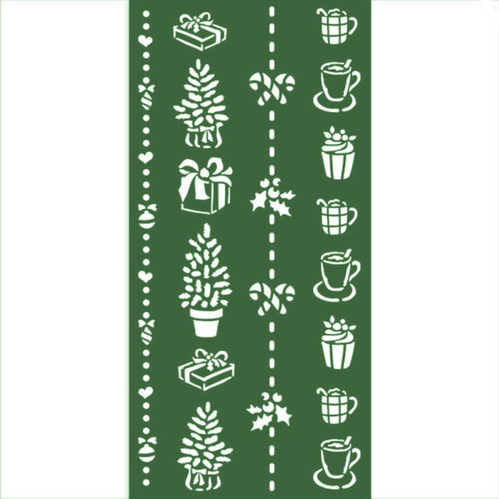 Schablone 12x25cm - Christmas border gift and cups