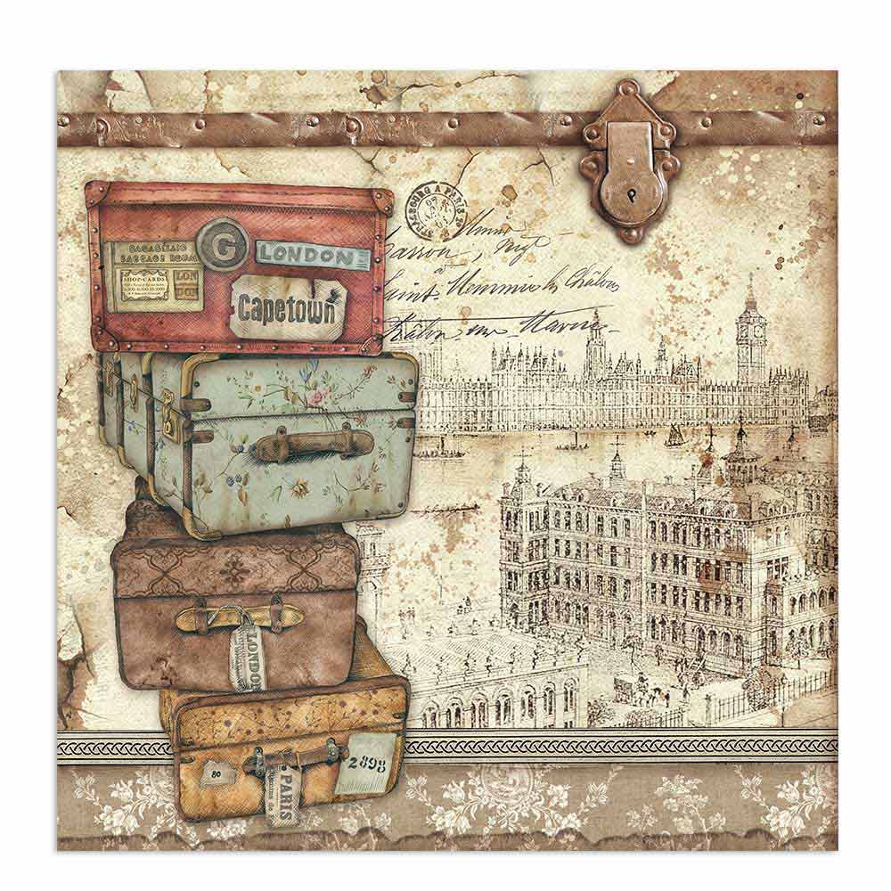 Scrapbook Papier 30,5x30,5cm - Lady Vagabond luggage - Bastelschachtel - Scrapbook Papier 30,5x30,5cm - Lady Vagabond luggage