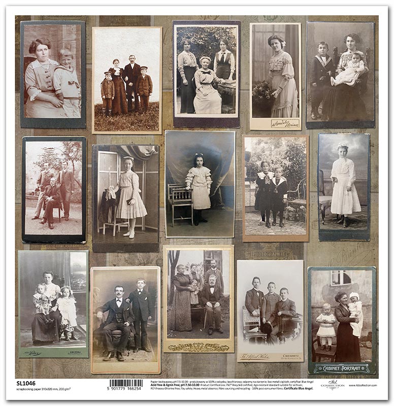 Scrapbook Papier 31x32cm - Ephemeral moments - Old photos - Bastelschachtel