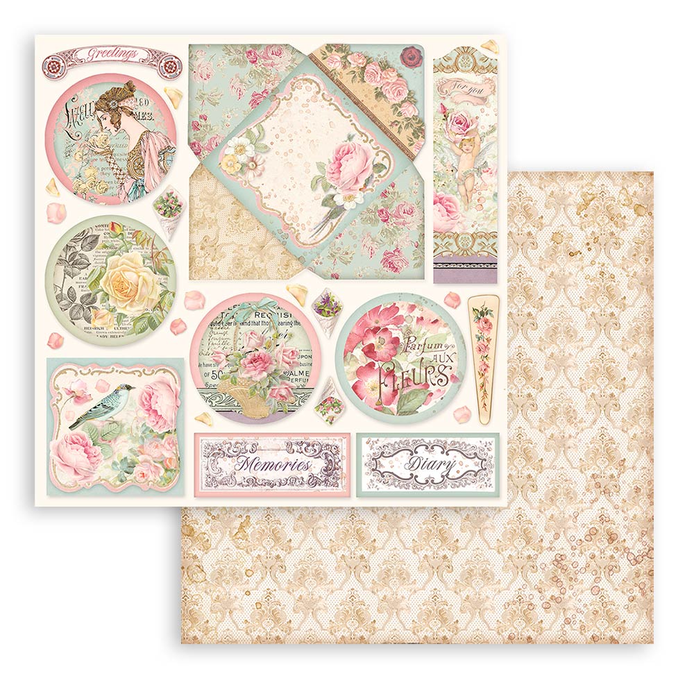 Scrapbook Papierblock 12"x12" - Rose parfum - Bastelschachtel