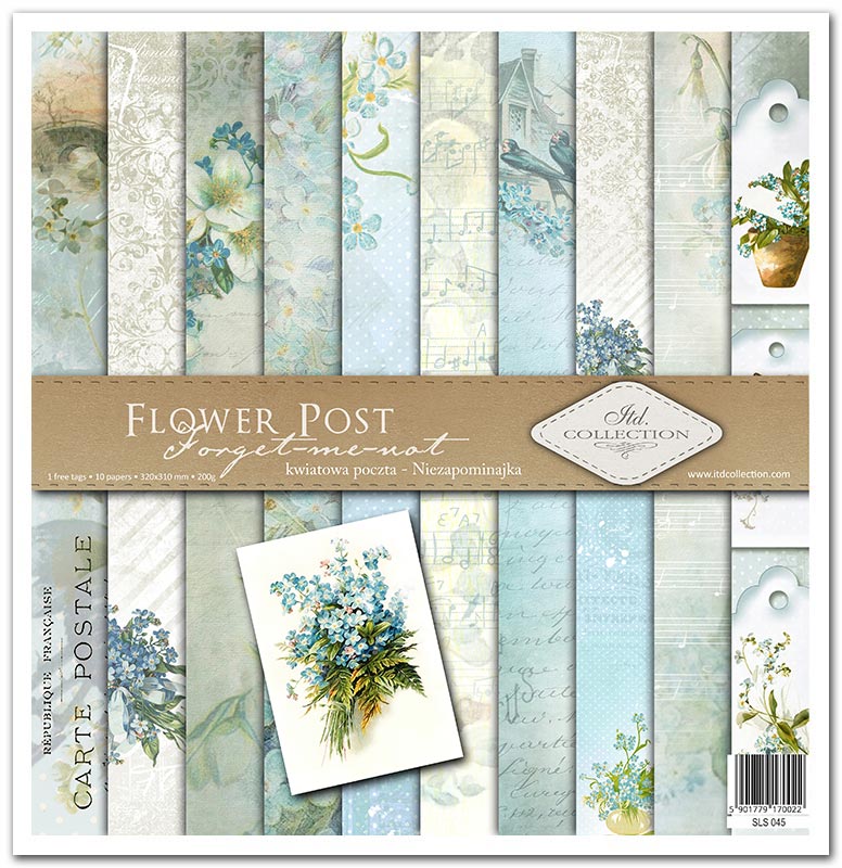 Scrapbook Papierblock 12,2"x12,6" - Flower post - forget-me-not - Bastelschachtel