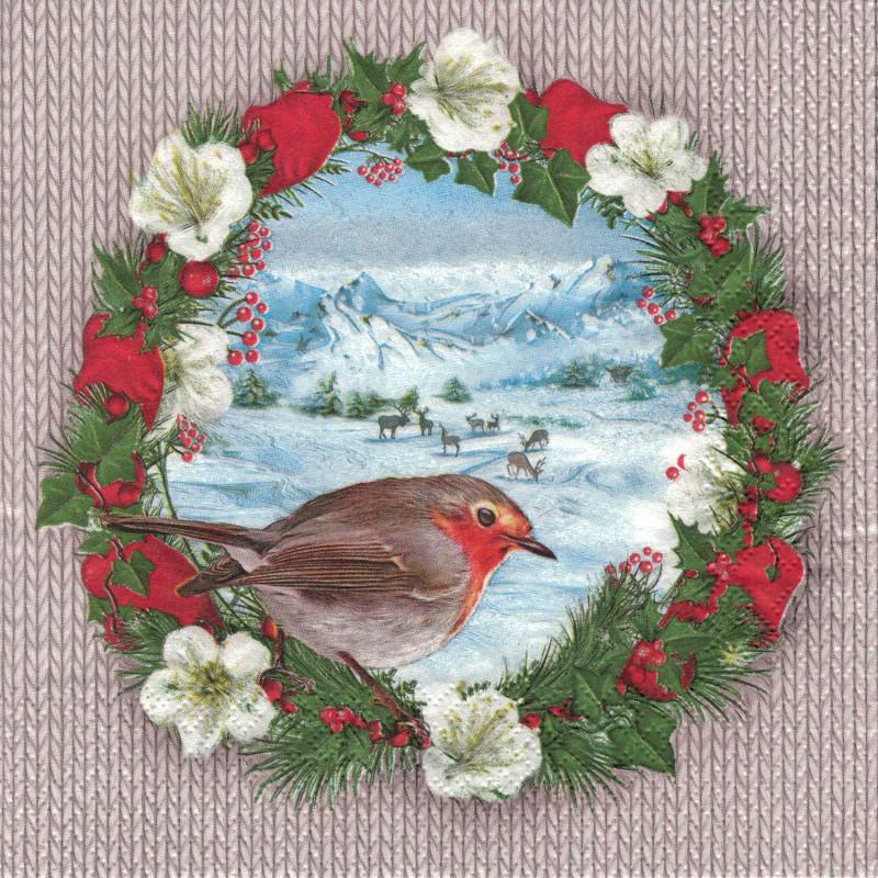 Serviette - Bullfinch bird on wreath - Bastelschachtel - Serviette - Bullfinch bird on wreath