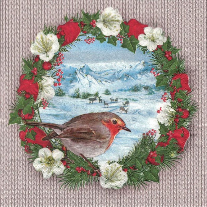 Serviette - Bullfinch bird on wreath