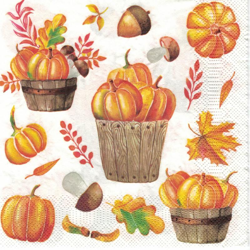 Serviette - Pumpkins in wooden buckets - Bastelschachtel - Serviette - Pumpkins in wooden buckets