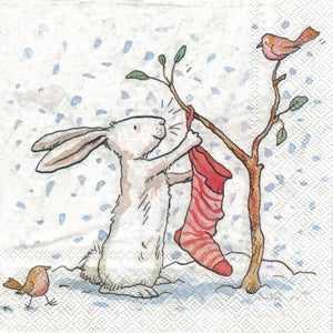 Serviette - Charming snow rabbits - Bastelschachtel - Serviette - Charming snow rabbits