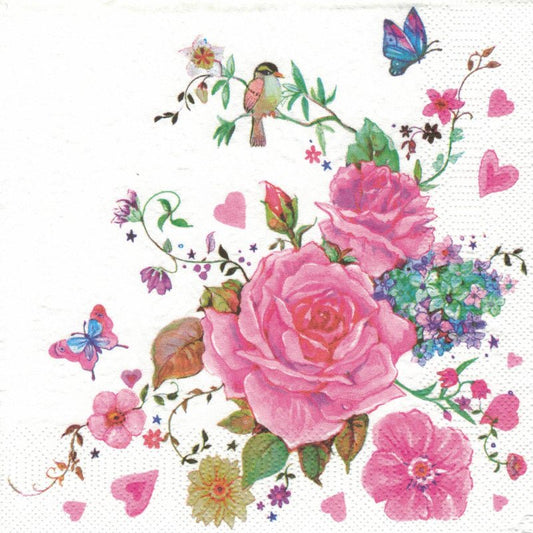 Serviette - Drawn roses with butterflies - Bastelschachtel - Serviette - Drawn roses with butterflies