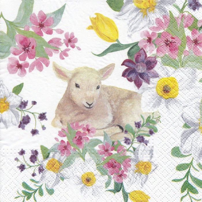 Serviette - Lamb in flowers