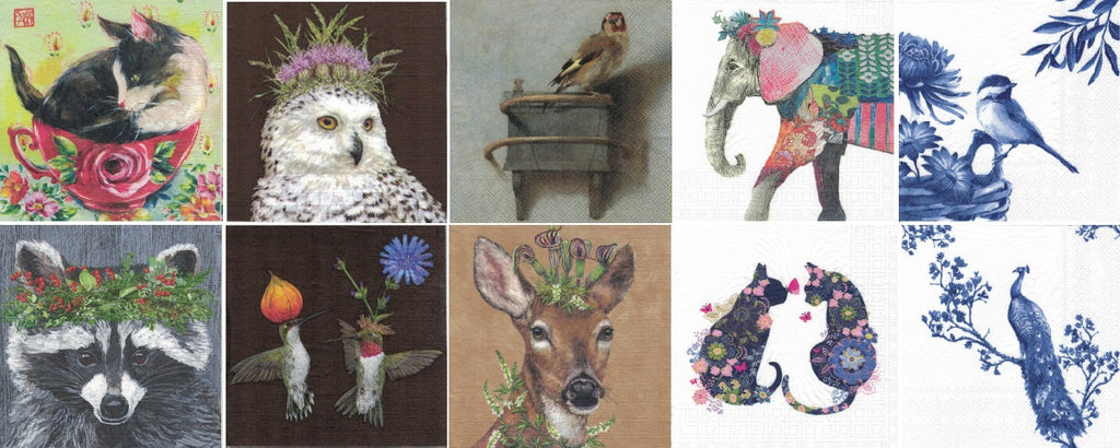 Servietten Set mit Decoupage-Kleber - Animal art - Bastelschachtel