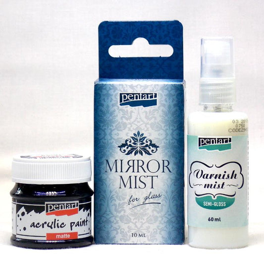 Spiegelfarbe auf Glas im Set - Bastelschachtel - Spiegelfarbe auf Glas im Set pentart mirror mist