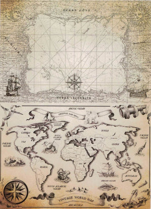 Motiv Transparentpapier A4 - Vintage world map - Bastelschachtel - Motiv Transparentpapier A4 - Vintage world map