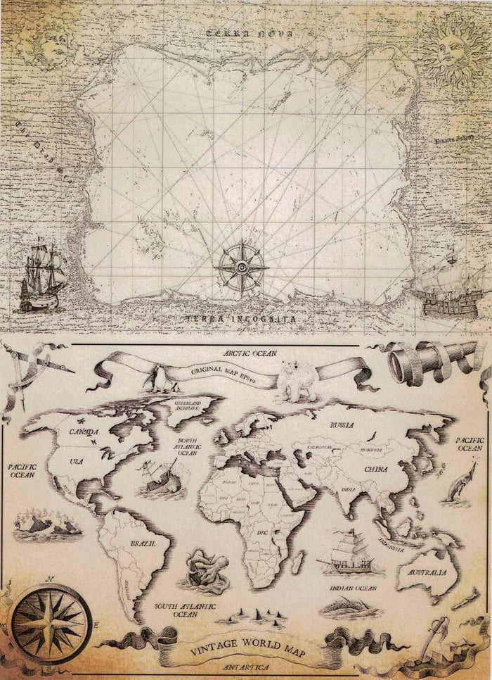 Motiv Transparentpapier A4 - Vintage world map